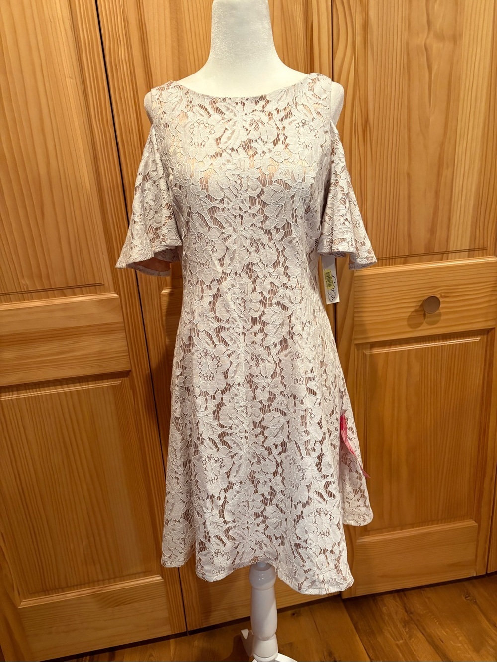 Eliza J Open Lace Cold Shoulder Fit & Flare Dress ivory Nude NWT women’s size 8